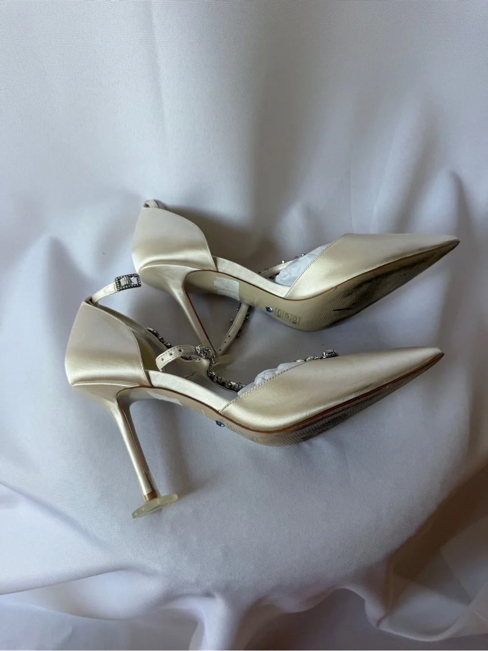 Embellished Satin Pointed-Toe Heels in Ivory - Bridal Evening Shoes